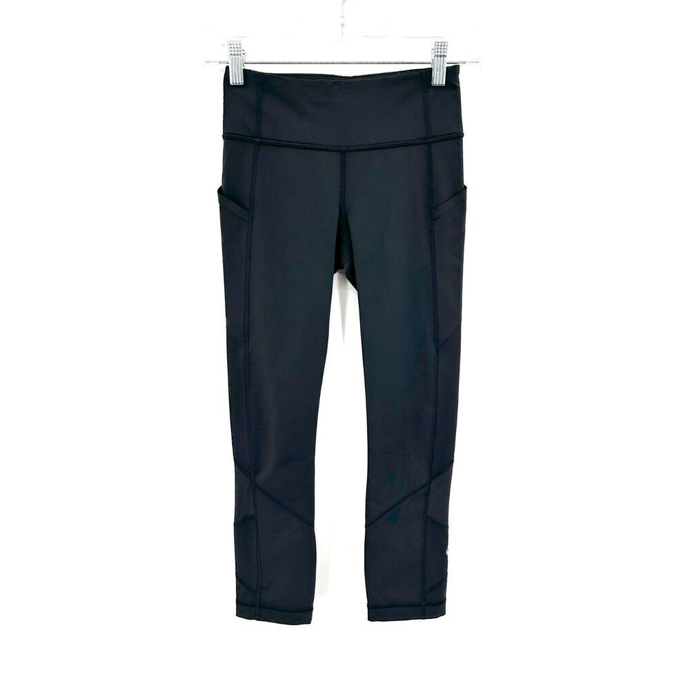 LULULEMON Black Mid Rise Cropped Athletic Pull On Workout Leggings Pants Size 2